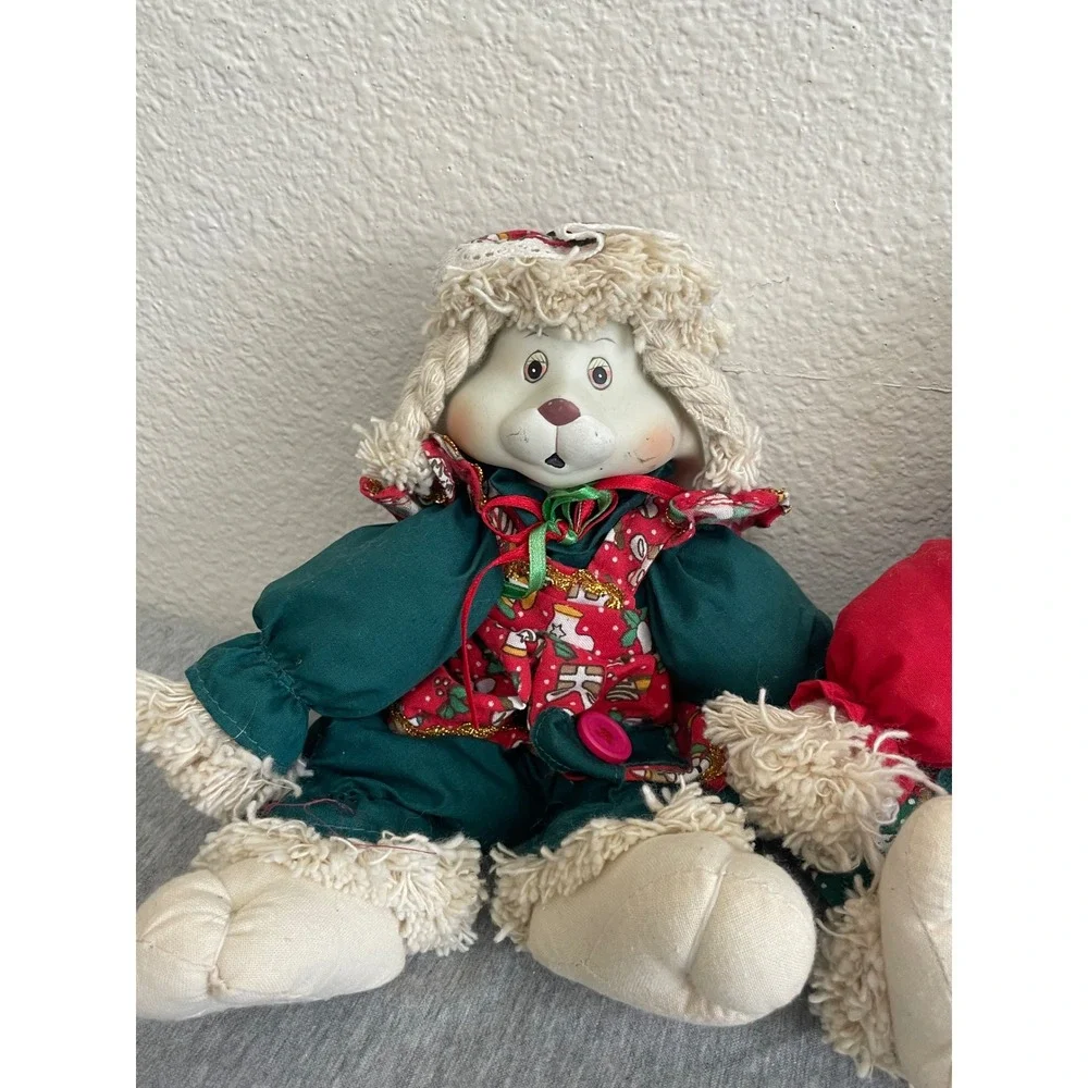 VTG House of Lloyd Hip & Hop Christmas Plush Bunny Pair Green Red 542064 Good